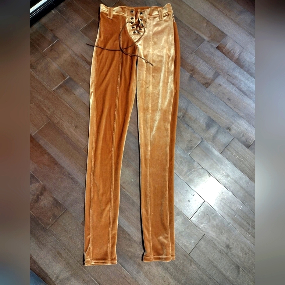 Toxic Vision Velvet Gold Lace-Up Pants